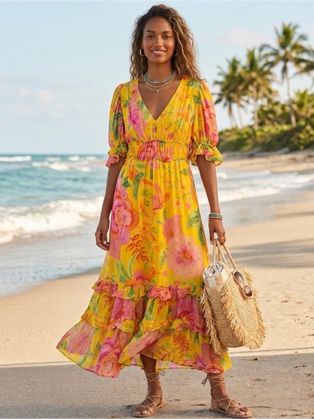 NWOT FARM Rio x Anthropologie V-Neck Tiered Floral Maxi Dress - Small- MSRP $240